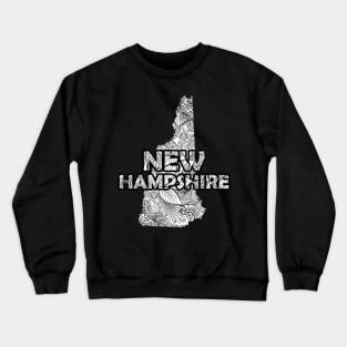 Mandala art map of New Hampshire with text in white Crewneck Sweatshirt